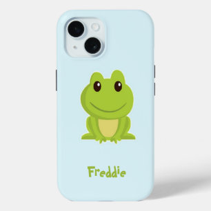 Coque Pour iPhone 15 Cute grenouille verte sur bleu