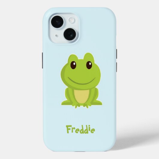 Coques Case-Mate iPhone Cute grenouille verte sur bleu (Verso)
