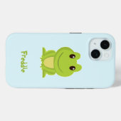 Coques Case-Mate iPhone Cute grenouille verte sur bleu (Verso (horizontal))