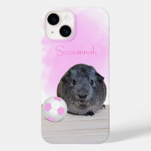 Coque Pour iPhone 14 Cute Guinea Pig Girly Pink Soccer Ball Nom personn