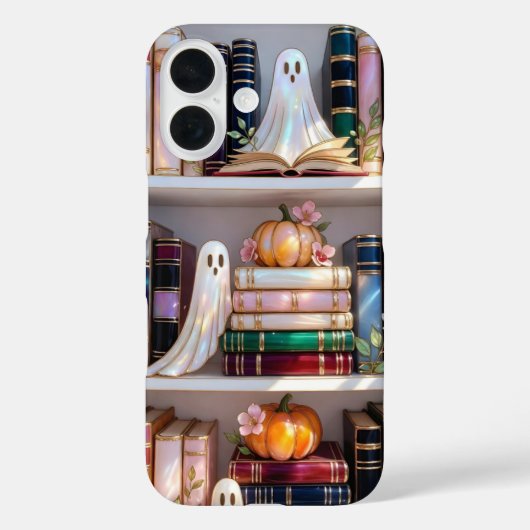 Coques Case-Mate iPhone Cute Halloween Bookshelf Phone Case Ghost Pumpkin  (Verso)
