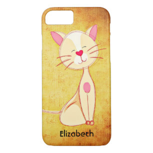 Coque iPhone 7 Cute happy Crème Coloré Chat Personnalisé