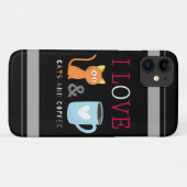 Coques Case-Mate iPhone Cute I Love Cats and Coffee Black (Dos (Horizontal))