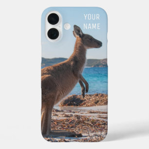 Coques iPhone 16 Plus Cute Kangaroo sur la plage Été Australie