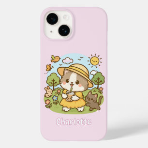Coque Pour iPhone 14 Cute Kawaii Chat Bubble Thé Enfants Filles Enfants