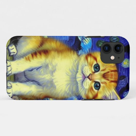 Coques Case-Mate iPhone Cute Kitten Starry Night Van Gogh (Dos (Horizontal))