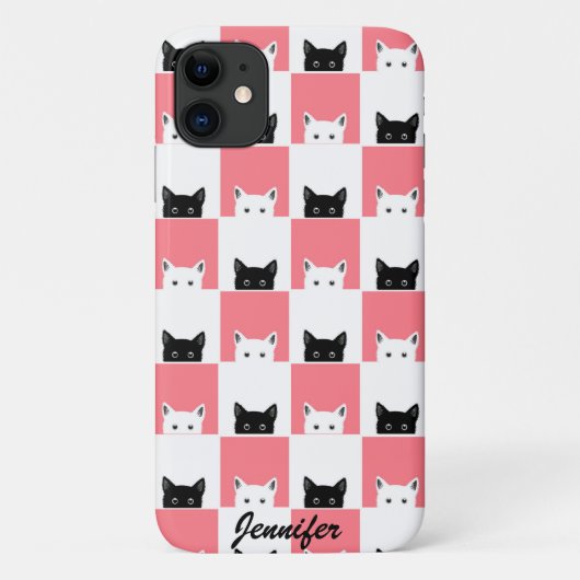 Coques Case-Mate iPhone Cute Kittens noir blanc rose (Dos)
