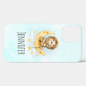 Coques Case-Mate iPhone Cute Lion Pêche sur l'aquarelle de la lune (Verso (horizontal))