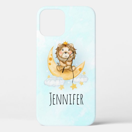 Coques Case-Mate iPhone Cute Lion Pêche sur l'aquarelle de la lune (Verso)