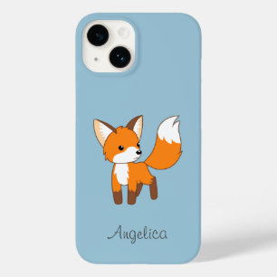 Coque Pour iPhone 14 Cute Little Fox sur Blue