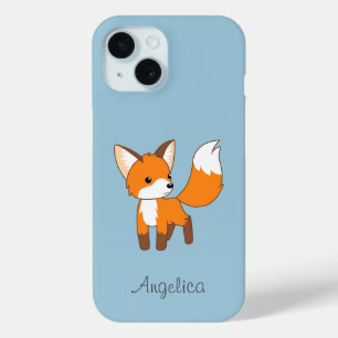 Coque Pour iPhone 15 Cute Little Fox sur Blue