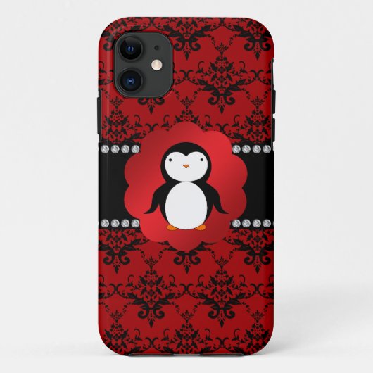 Coques Case-Mate iPhone Cute manchot rouge damassé (Dos)