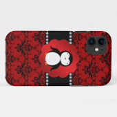 Coques Case-Mate iPhone Cute manchot rouge damassé (Dos (Horizontal))