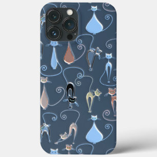 Etui iPhone 13 Pro Max Cute Moderne Élégant Chats Funky Motif Sur Bleu