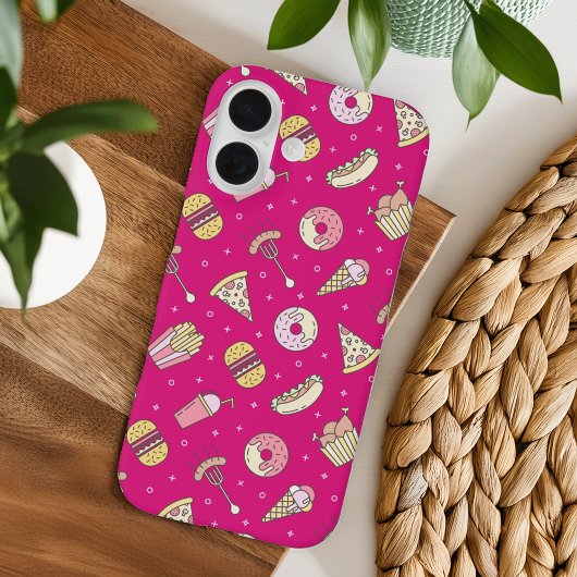 Coques Case-Mate iPhone Cute Motif de nourriture malsaine sur rose |