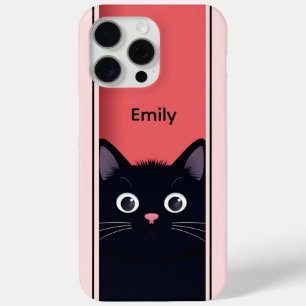 Coque iPhone 15 Pro Max Cute Noir Chat Kitten Moderne Nom Personnalisé