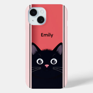 Coque Pour iPhone 15 Cute Noir Chat Kitten Moderne Nom Personnalisé