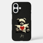 Coques Case-Mate iPhone Cute Noir Teddy Ours Hug Coeur Coussin Monogramme (Verso)