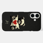 Coques Case-Mate iPhone Cute Noir Teddy Ours Hug Coeur Coussin Monogramme (Verso (horizontal))