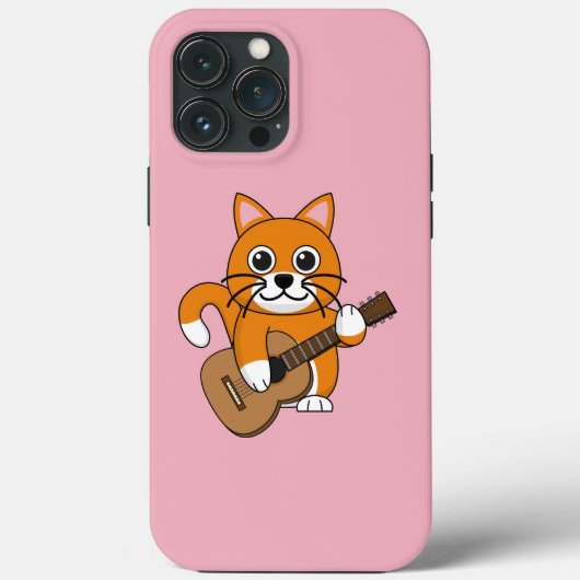 Coques Case-Mate iPhone Cute Orange Chat Blanc Jouer Caricature Guitare (Verso)
