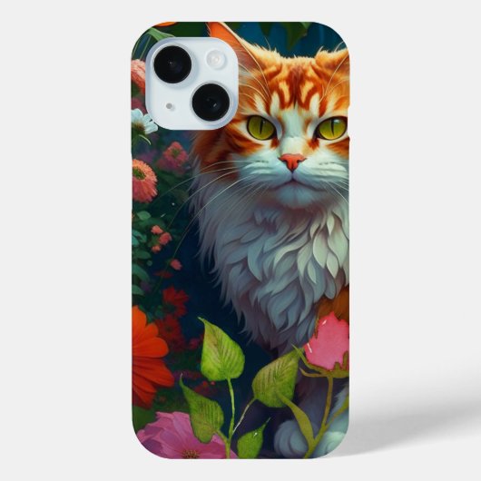 Coques Case-Mate iPhone Cute Orange Chat en Fleurs (Verso)