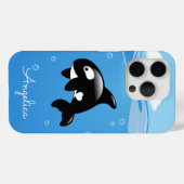Coques Case-Mate iPhone Cute Orca Whale en Océan avec nom personnalisé (Verso (horizontal))