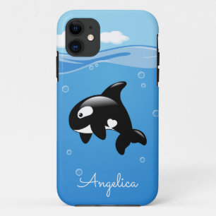 Coques Pour iPhone Cute Orca Whale en Océan avec nom personnalisé