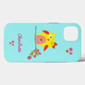 Coques Case-Mate iPhone Cute Owl Fleurs roses Enfants Nom personnalisé (Verso (horizontal))