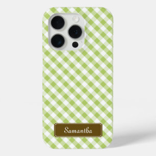 Coque iPhone 15 Pro Cute Pastel Green En vichy Motif