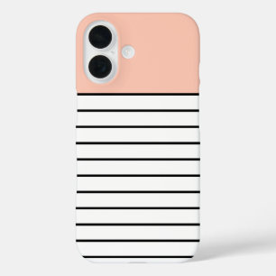 Coques iPhone 16 Cute Pastel Peach Black White Stripes Motif
