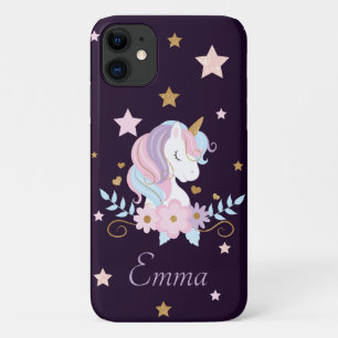 Case-Mate iPhone Case Cute Pastel Unicorn Avec Fleurs & Étoiles sur Noir