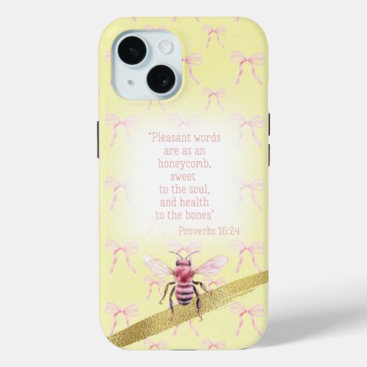 Coques Case-Mate iPhone Cute Pastel Yellow Pink Bow Grid Bible Pink Bee (Verso)