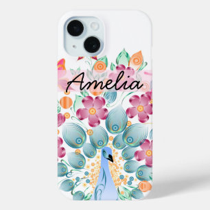 Coque Pour iPhone 15 Cute Personnalisé Peacock Floral