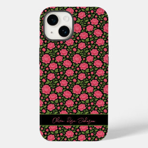 Coque Pour iPhone 14 Cute Personnalisée Fille Noire Florale Peonées Ros