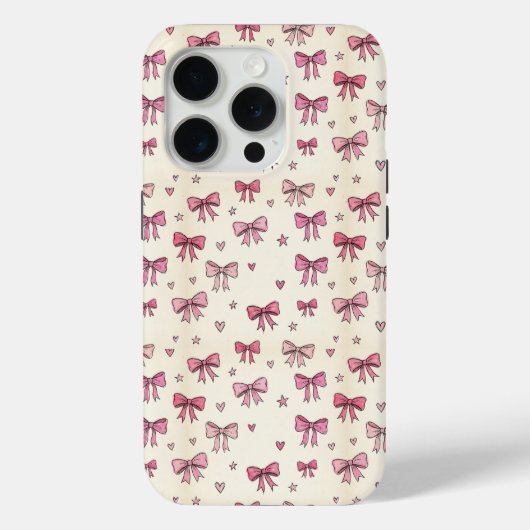 Coques Case-Mate iPhone Cute Pink Bows Hearts Stars Coquette Pattern (Verso)