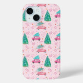 Coques Case-Mate iPhone Cute Pink Christmas Car Tree Seamless Pattern (Verso)