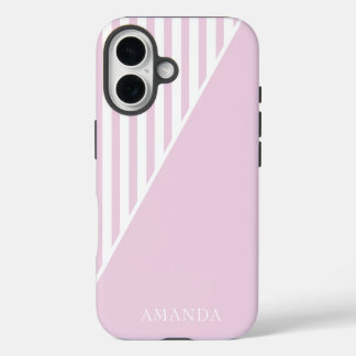 Coques iPhone 16 Cute Pink Striped Personalized Name