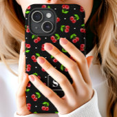 Coques Case-Mate iPhone Cute Polka Dot Cerises Sur Monogramme Noir