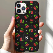 Coques Case-Mate iPhone Cute Polka Dot Cerises Sur Monogramme Noir