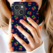 Coques Case-Mate iPhone Cute Polka Dot Cherries Sur Monogramme Marine