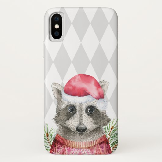 Coques Case-Mate iPhone Cute Raccoon à Santa Hat avec Motif Arlequin (Dos)
