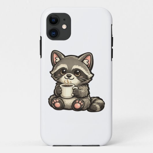 Coques Case-Mate iPhone Cute Raccoon with Coffee – Cozy Kawaii Animal (Dos)