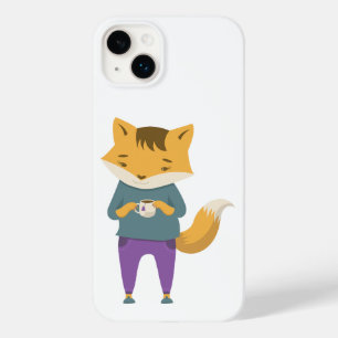 Coque Pour iPhone 14 Plus Cute renard avec tasse de thé