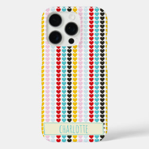 Coques iPhone 16 Pro Cute Retro Coeurs colorés Motif Personnalisé