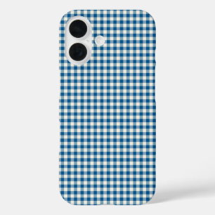 Coques iPhone 16 Cute Retro Marine bleu En vichy Motif