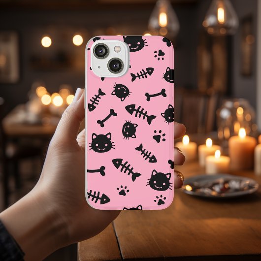 Coques Case-Mate iPhone Cute Rose Chat Bones Poisson Paw Motif