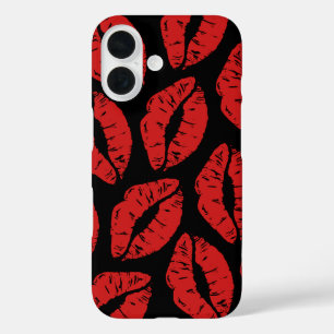 Coques iPhone 16 Cute Rouge Lipstick Bisses Kiss Lips motif