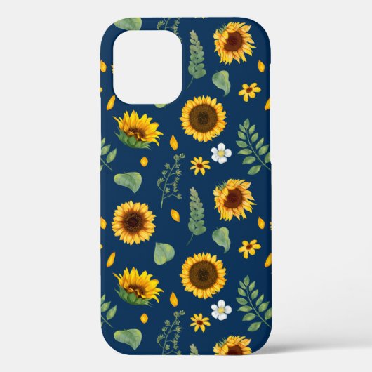 Coques Case-Mate iPhone Cute Rustic Motif de tournesol Arrière - plan bleu (Verso)
