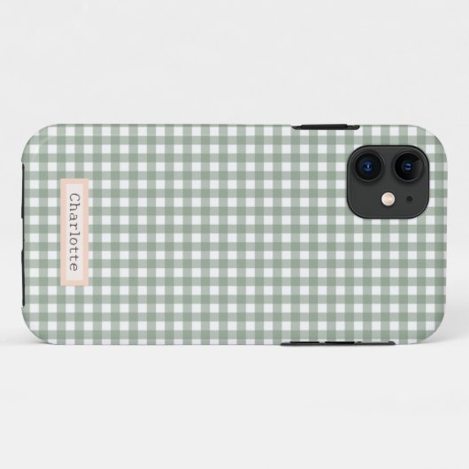 Coques Case-Mate iPhone Cute Sage Green Plaid Personnalisé (Dos (Horizontal))