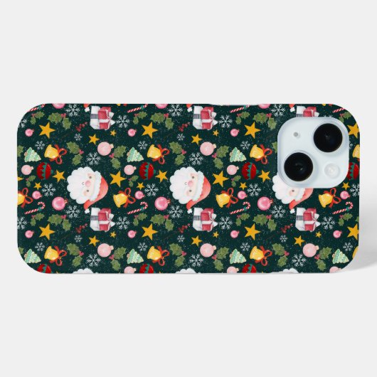 Coques Case-Mate iPhone Cute Santa Claus Holiday Seamless Pattern (Verso (horizontal))
